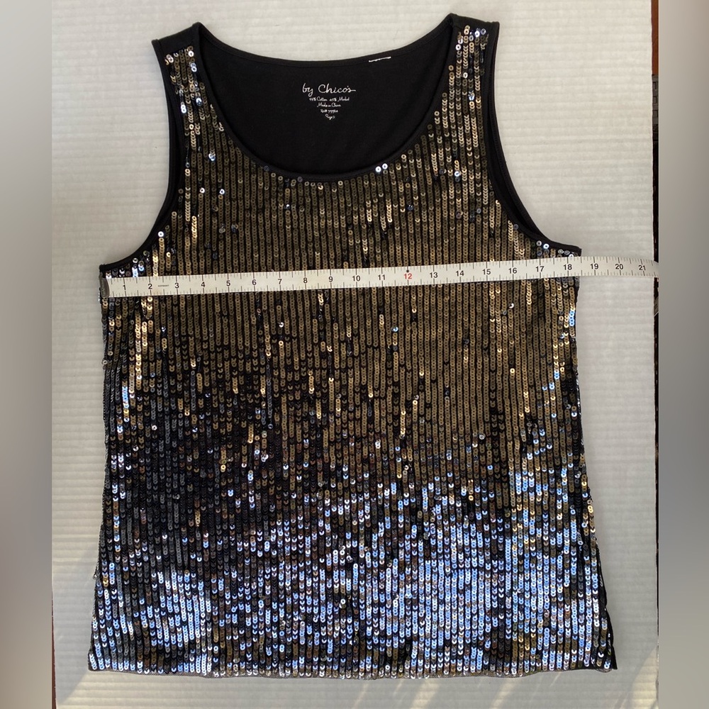 By Chicos Black Silver Ombré Sequin Front Tank Top Size 2 - Picture 4 of 7